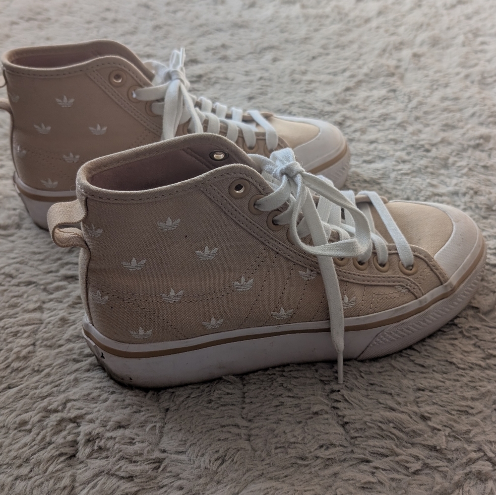 Adidas Original Nizza Platform Mid Beige/ White Trefoil Monogram Women's Size 8